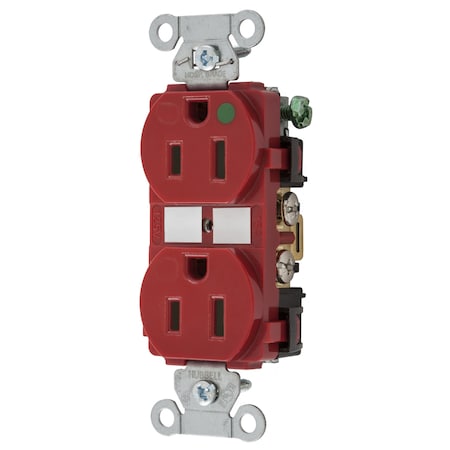 Hubbell Wiring Device-Kellems Straight Blade Receptacle, 5-15R, 15 A, 125V AC, 2 Pole, 3 Wire, Flush Mount, Grounded 8200RED